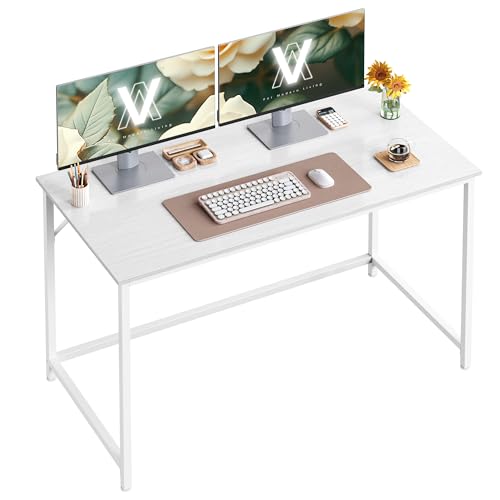 VASAGLE Escritorio, Mesa Oficina Pequeña y Estación Trabajo, Mesa para Teletrabajo, Estudio, Dormitorio, 60 x 120 x 76 cm, Estilo Moderno, Estructura Metal, Blanco Arce LWD039W01