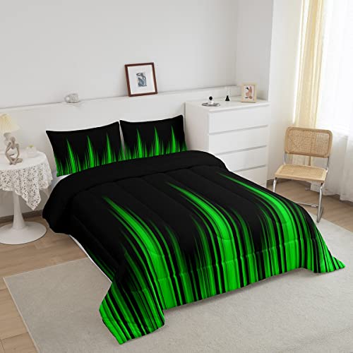 Image of Feelyou Geometric Abstract Ombre Comforter Set Green and Black Comforter Gradient Dark Simple Style Bedding Set Modern Abstract Art Duvet Set Room Decor Quilt Set King Size