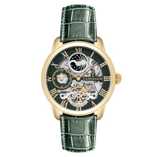 Thomas Earnshaw Mens 44mm Longitude Dual Time Automatic Skeleton Watch with 12 Hour Dual Time, Sun & Moon Display and Decorated Rotor ES-8006-09