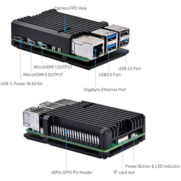 GeeekPi Алюминиевый корпус с блоком питания USB-C PD 27 Вт для Raspberry Pi 5, бронированный корпус с пассивным охлаждением для Raspberry Pi 5 4 ГБ/8 ГБ/16 ГБ