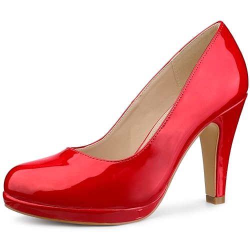 Perphy Round Toe Platform Stiletto Heel Dress Pumps for Women Red 7 UK/Label Size 9.5 US