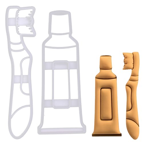 BAKERLOGY Set of 2 Toothbrush and Toothpaste Cookie Cutters - Detailed Biscuit Cutter Design for Baking and Crafts, ideal on fondant, dough, clay by Bakerlogy - Used condition - US$23.25