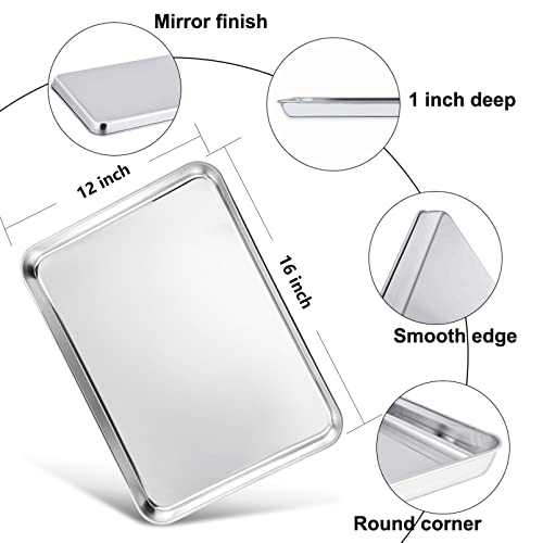 Teamfar Baking Sheet, 16’’ X 12’’ X 1’’ Stainless Steel Baking Cookie Sheet Pan With Cooling Rack & Silicone Mat Set For Oven, Non-Toxic & Healthy, Dishwasher Safe & Easy Clean – Set Of 3 #TOP1