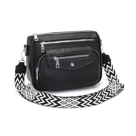 YISUOHOOM Sac Bandouliere Femme Multipoches Sac a Main Femme Bandoulière Noir Avec 5 poches zippées et 7 compartiments