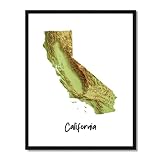 Susie Arts 11X14 Unframed California United States 3D Topography Terrain Modern Relief Abstract Map