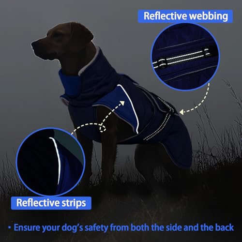 Image of MIGOHI Comfortable Large Dog Coat - Waterproof Dog Coat with Reflective Strips,Windproof XXL Dogs Jacket with Warm Turtleneck, Snow Coats for Large Dogs,Labrador Golden Retriever,2XL,DarkBlue