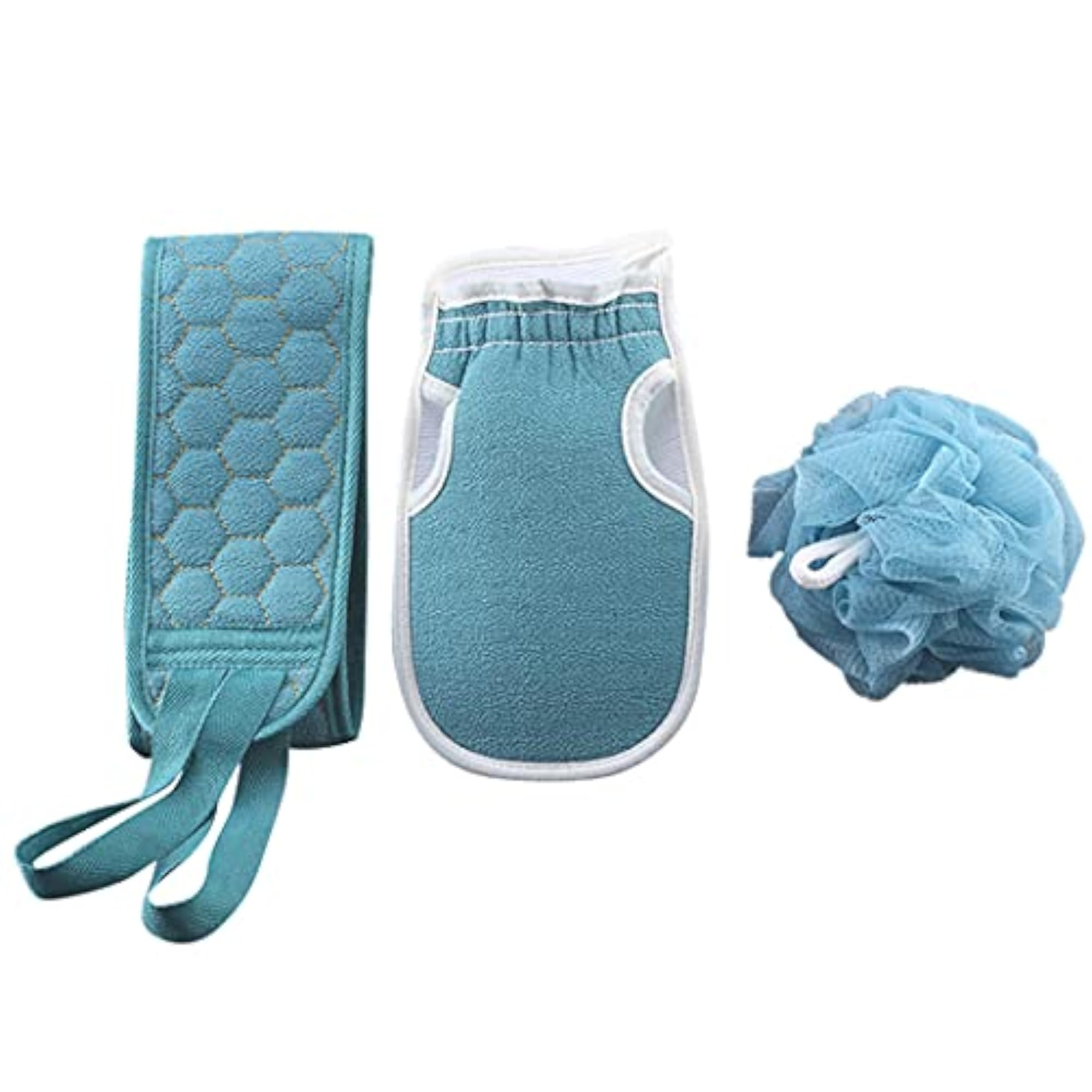 Dual-Sided Long Back Scrubber with Glove & Shower Ball, Men Exfoliator
