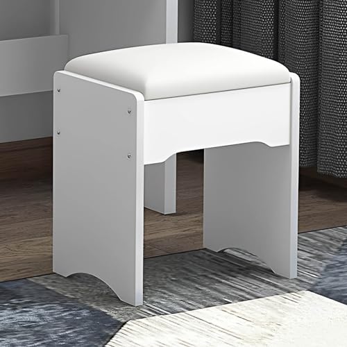 RIDFY Makeup Vanity with Mirror and Lights,Modern Bedroom Makeup Table Set with Upholstered Stool,Vanity Desk with 4 Drawers & Shelves,3 Color Lighting Brightness Adjustable,White