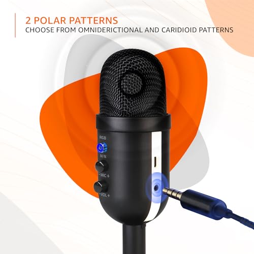 Image of (Refurbished) Amazon Basics Condenser USB Microphone with Adjustable Stand | Plug and Play | RGB Effects for Recording, Streaming, Gaming, Podcasting for PC and Mac (Black)