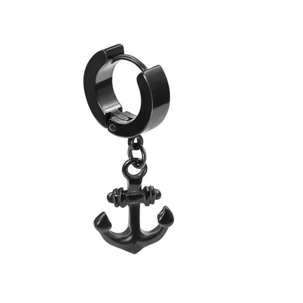 the men thing AQUALOCK ANCHOR BLACK - Pure Titanium Steel Ear Hoop Earrings for Men & Boys-picture-36