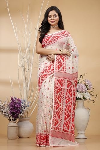 Image of OISHANI SAREE GHOR Women's Traditional Bengal Cotton Silk Soft Jamdani Saree - Beautiful design and Quality - Without Blouse Piece