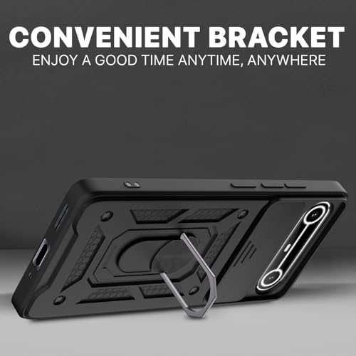 Image of Heavy Duty Back Case Cover for Tecno Pova Slim 5G, Shockproof Tecno Pova Slim Back Cover, Ring Case with Kickstand and Camera Protection Shutter - Black