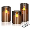 Flameless Candles 4″ 5″ 6″ Set of 3 Acrylic Glass Pillars 3″ Diameter Battery Operated Flickering Gray Candles Include Remote Timer for Home Decor Wedding Festival Cafe Restaurant
