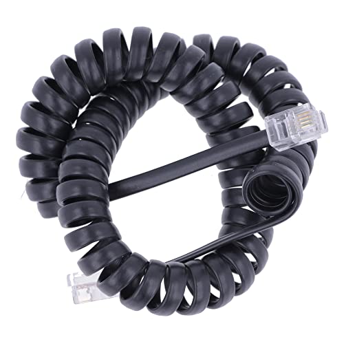 Verl&auml;ngerbares Telefonkabel RJ9 m&auml;nnlich, Spiralkabel, 2 m, schwarz