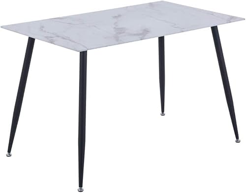 NIERN Glass Dining Table for 4-6 People, 47‘’Modern Marble Rectangular Kitchen Table for Dining Room Living Room,Grey