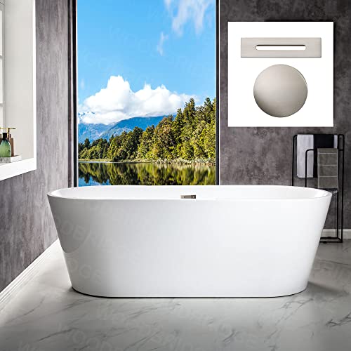 WOODBRIDGE 71' Acrylic Freestanding Bathtub Contemporary Soaking White Tub with Brushed Nickel...