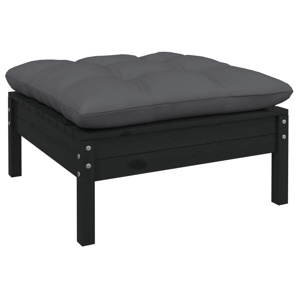 Salon de Jardin 3 Pièces en Bois de Pin Massif avec Coussins Anthracite - Ensemble Canapé d'angle et Table Basse Modulable pour Terrasse, Balcon et Patio - Noir