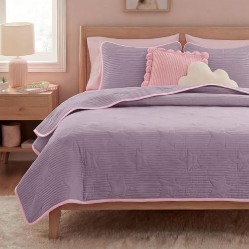 Opiniones de Colchas Matrimoniales Baratas los mejores 10. 44 REAL TEXTIL Colcha Doble Vista con Fundas de Almohada, Edredón Ligero Capitonado Pinsonic, Edrecolcha para Verano, Sobrecama (Lila, Matrimonial)