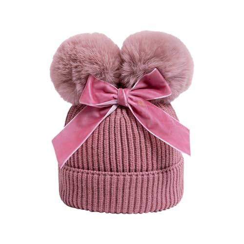 Fgdui 1PCS Kids Winter Hats Wooly Crochet Hats Kids Bobble Hat for Baby Girl Boy Kids Toddler(Pink)