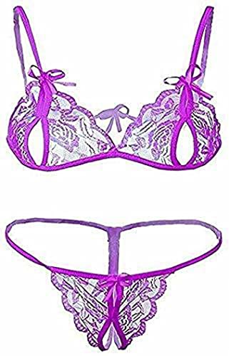 Image of FIMBUL Lingerie for Women Lace Bra and Panty Set 3 Piece Lingerie Sexy Set with Mesh Skirt Honeymoon /First Night /Anniversary Bridal Nightdress