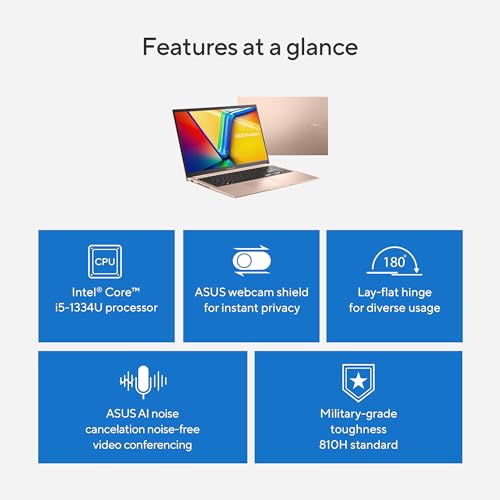 Laptop ASUS Vivobook 15, pantalla táctil FHD de 15.6”, Intel Core i5-1334U, gráficos Intel Iris Xe, memoria de 16 GB, SSD de 512 GB, Champagne, F1504VA-AB56-PK