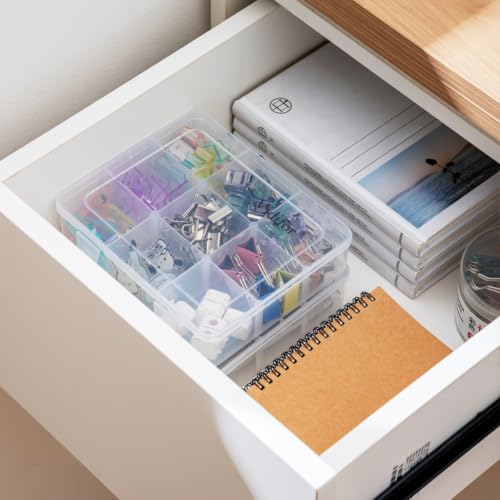 Image of Vidifor 9 Grids 2 Pack Plastic Storage Compartment Organizer Container with Adjustable Dividers for Crafts, Earrings, Screws, Nail, Pins and More (2)