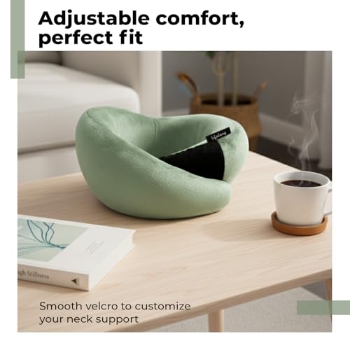 Image of Lifelong Neck Pillow for Travelling | Memory Foam Neck Rest for Sleeping in Airplane & Car | Soft & Comfortable Neck Support | Adjustable Velcro Straps & Travel Pouch | Ideal for Office & Home (Green)