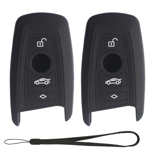 Velsman Compatible with BMW Trapezoid Style Key FOB Silicone Case Cover Protector Holder and Wrist Strap – 3 Buttons - Please Double Check Your Key Configuration and Shape (2-Pack Black)