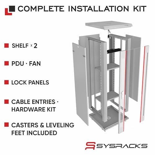 Image of 22U Wall Mount Server Rack Cabinet 24 inch Deep, 19 inch Network & AV Enclosure for Home Lab with Fan, PDU, 2 Shelves, Locking Glass Door