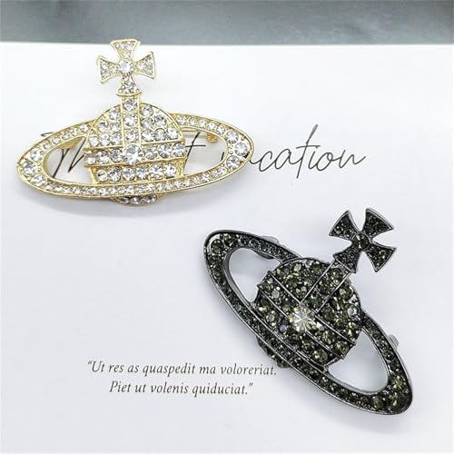 Image of Dreuyet Saturn Planet Brooch Pin for Women Ladies Dainty Rhinestone Star Lapel Pin Cubic Zirconia with Crystal Planet Brooch Fashion Dress Accessories Jewelry for Suit Clothing Jackets Badges
