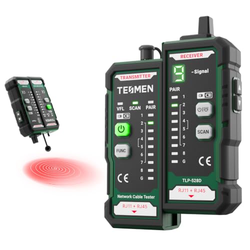 Image of TESMEN TLP-528D Network Cable Tester and VFL Fiber Optic Meter with 2.5mm Universal Connector, RJ45 Ethernet Wire Tracer for CAT5/CAT6 with Continuity Testing, LAN/TEL Line Finder & Home Repair