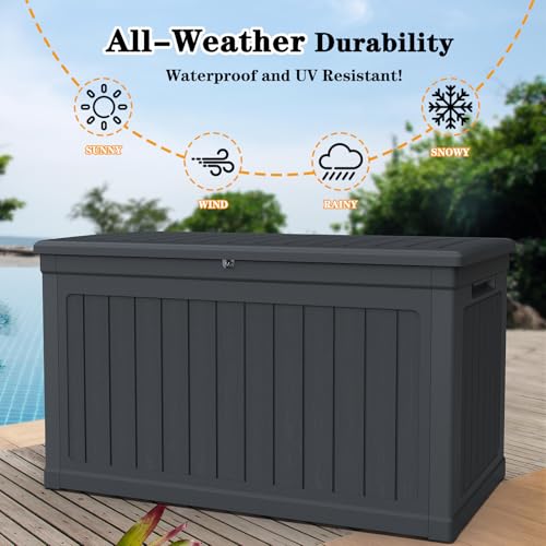 image for TARKARI 230 Gallon Lockable Resin Deck Box, Waterproof & UV-Resistant 