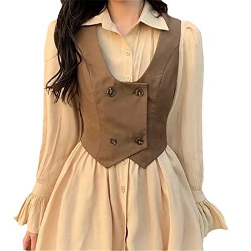 Gilet sans manches femme uni style double boutonnage croisé coupe vintage taille S