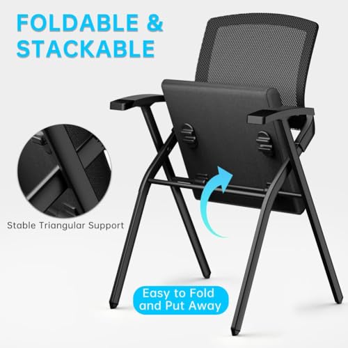 Image of Folding Office Chair Conference Room Chair with Armrest Mesh Back, Stackable Foldable Office Chair for Guest Reception Meeting Classroom Training Seminar,Black∰Basic,20