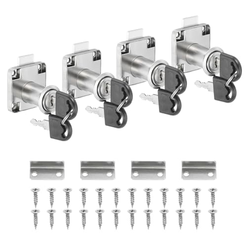 PATIKIL シリンダーキャビネットカムロック1-1/4"(32mm) 4本のキーが同じ合金鋼ツールボックスロック ファイル引き出しRVストレージロック交換セット用のキー付きセキュアメールボックスロック シルバー