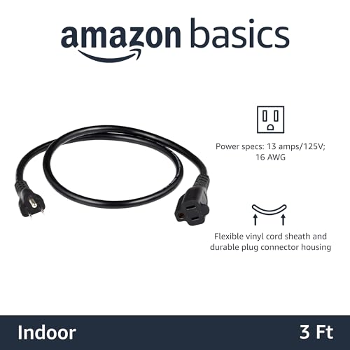 Image of Amazon Basics 3-Prong Extension Cord for Indoor Use, 13 Amps, 125V, 3 Foot, Black, 2-Pack