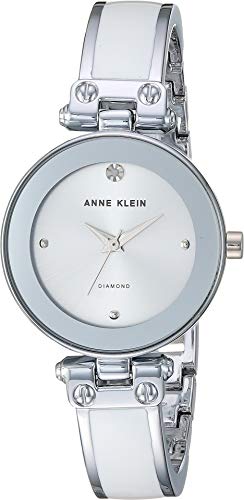 Anne Klein Women's Genuine Diamond Dial Bangle Watch, White/Silver, dress