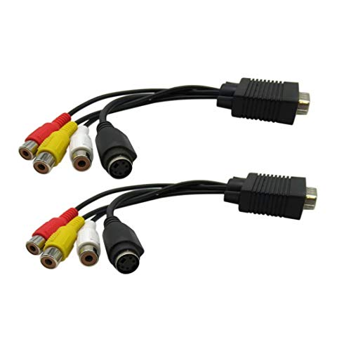 USonline911 2 Pack Premium Black VGA SVGA to S-Video 3 RCA AV TV Out Cable Adapter Converter PC Computer Laptop