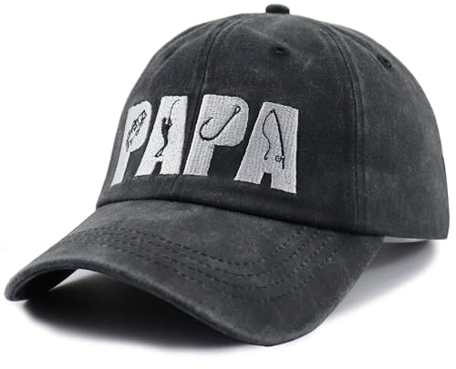 Image of Fishing Papa Hats for Men, Funny Cotton Embroidered Fishing Decor Baseball Cap for Dad Father Papa