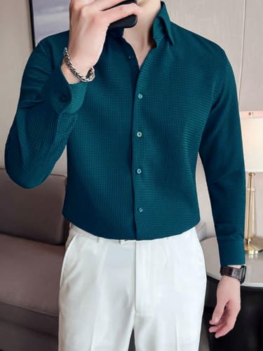Image of GRECIILOOKS Men's Shirt | Formal Button Down - Slim Fit Office Shirt's for Men | Premiuim Textured Long Sleeve Cotton Blend | Business & Meeting Ready