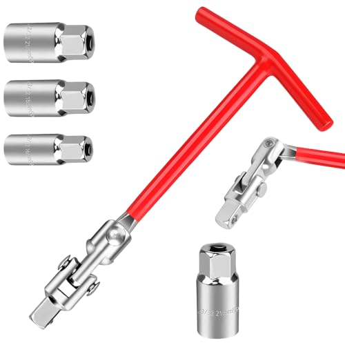 shallyong Chiave Candela, 16/18/21 mm Chiave Universale, Set Chiavi Inglesi, Set Chiavi per le Candele del l'auto, Kit Candele per Candele per Auto e Moto (Rosso)