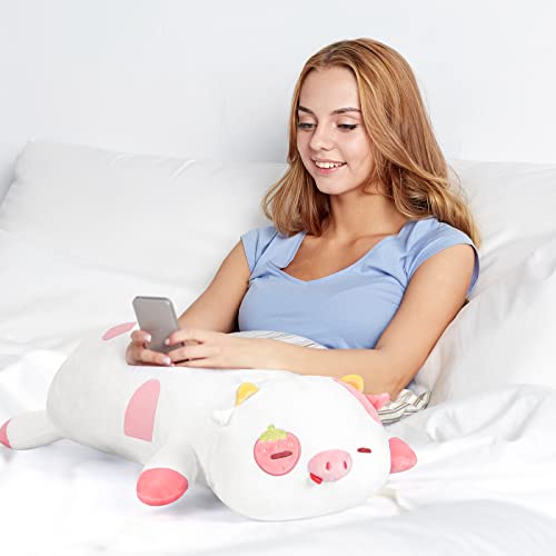 Mewaii Strawberry Cow Plush Body Pillow - 25" Kawaii Cow Stuffed Animals Squishy Pillow, Cute Plushies Cuddle Pillow For Kids, Long Plush Cow Pillow Toys, Birthday Gifts For Women, Girls And Males #TOP4