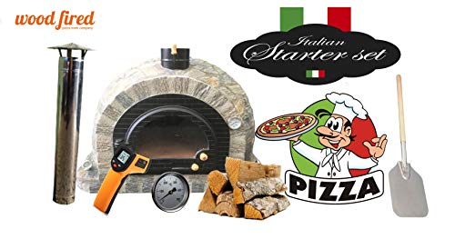 Prestige Wood Fired Pizza Oven Starter Kit, Stone Arch, Cast Iron Window Door, 100cm x 100cm