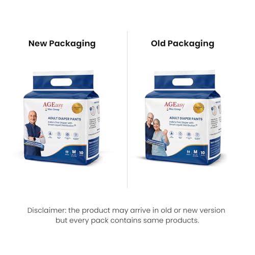 Image of AGEasy (Max Group) Adult Diapers | India's First Smart Liquid Distribution Pants | Gel-Lock Absorption | Up to 12-Hour Dryness | Anti-Sag | Invisible Fit | Odor Control | Unisex Fit (M - Pack of 4)