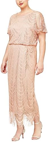 S.L. Fashions Women's Metallic Blouson Crochet Dress, Gold Plus Size, 18W