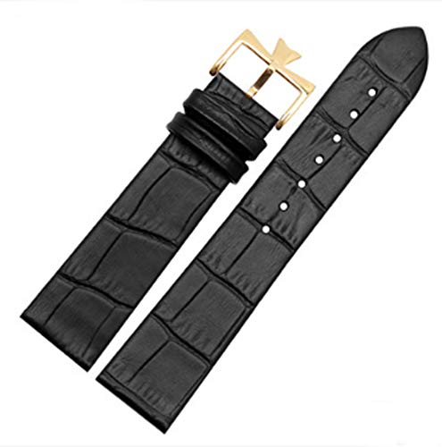 [Richie Strap] 18mm 20mm Genuine Leather Watch Band Strap Buckle Stitch for Vacheron Constantin (20mm, Black(Gold Buckle))