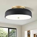 ONESMING Dimmable LED Ceiling Light Fixture, 2700K-6000K 5CCT Modern Mid-Century Semi Flush Mount Ceiling Light, Black Close to Ceiling Lamp for Kitchen, Laundry Room, Bedroom, Hallway, 11.8in