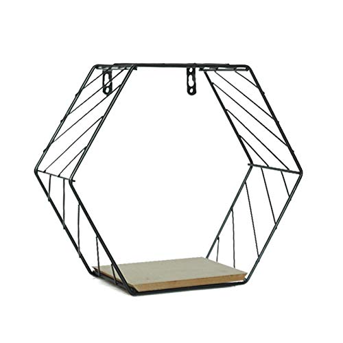 Estantes flotantes de Pared con Diseño de Hexágono de Madera, para Colgar en la Pared, Diseño Vintage Industrial,para Decoración Artística, Negro, Large Cover
