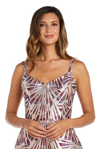 Image of NIGHTWAY Women's Long Metallic Brocade Evening Gown W /Double Straps & Pockets