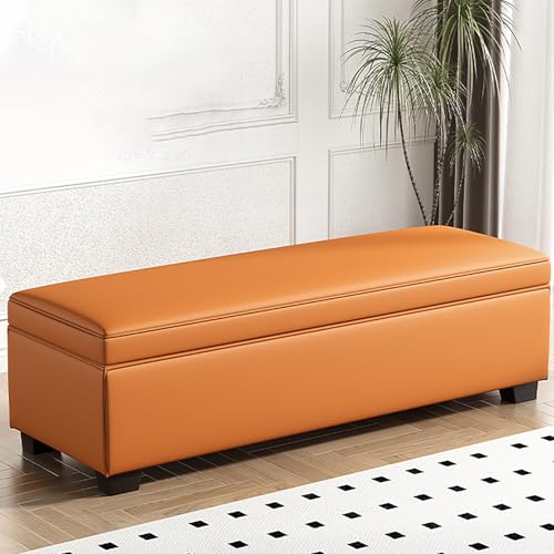 Otomana grande de almacenamiento de cuero, cuadrada de 15.7 pulgadas de alto para sala de estar y dormitorio, banco de esquina versátil con amplio almacenamiento, elegante decoración del hogar